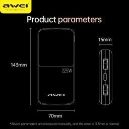 Pin Sạc Dự Phòng AWEI P76K 10.000mAh – Sạc Nhanh 22.5W, Tích Hợp 2 Cáp C-L