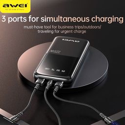 Pin Sạc Dự Phòng AWEI P76K 10.000mAh – Sạc Nhanh 22.5W, Tích Hợp 2 Cáp C-L