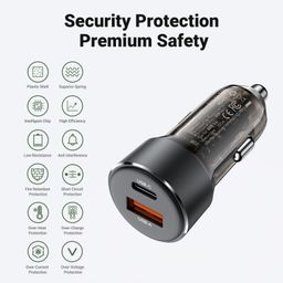 Tẩu Sạc Ô Tô ACEFAST B12 Sạc Nhanh 60W 2 Cổng USB-C Và USB-A Thiết Kế Trong Suốt