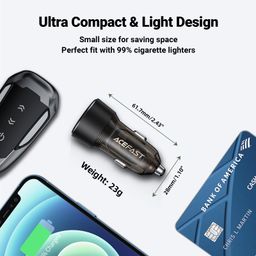 Tẩu Sạc Ô Tô ACEFAST B12 Sạc Nhanh 60W 2 Cổng USB-C Và USB-A Thiết Kế Trong Suốt