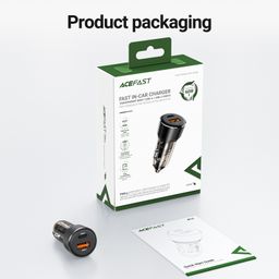 Tẩu Sạc Ô Tô ACEFAST B12 Sạc Nhanh 60W 2 Cổng USB-C Và USB-A Thiết Kế Trong Suốt