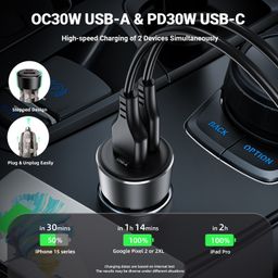 Tẩu Sạc Ô Tô ACEFAST B12 Sạc Nhanh 60W 2 Cổng USB-C Và USB-A Thiết Kế Trong Suốt