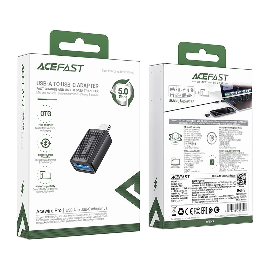 Đầu Chuyển ACEFAST J1 Từ Cổng Usb-A Sang Usb-C 3.0 Hỗ Trợ Sạc Và Truyền Dữ Liệu