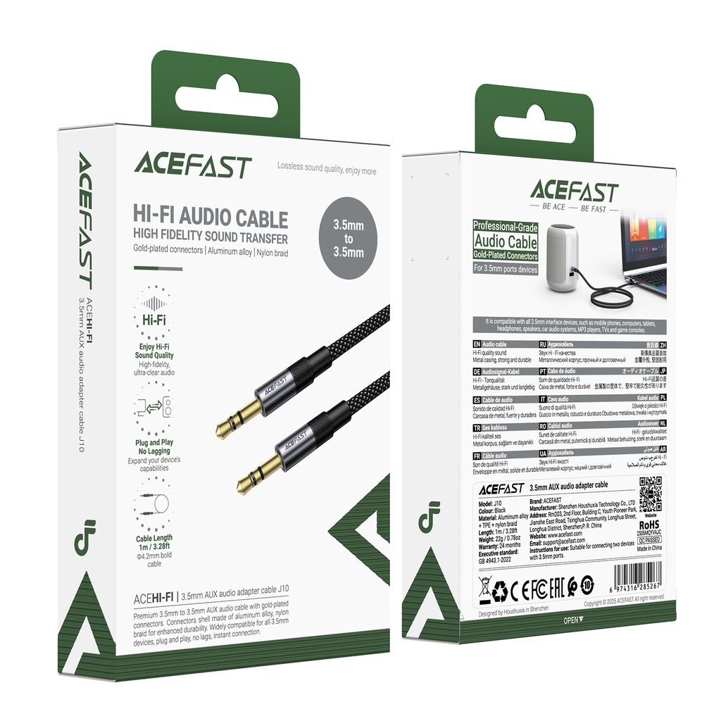 Cáp Âm Thanh ACEFAST J10 2 Đầu 3.5mm Dây Dù Bện Dùng Cho Loa Ô Tô Điện Thoại M…