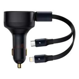 Tẩu sạc cho xe hơi Baseus Enjoyment Retractable 2-in-1 Car Charger C+L 30W Black