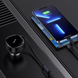 Tẩu sạc cho xe hơi Baseus Enjoyment Retractable 2-in-1 Car Charger C+L 30W Black