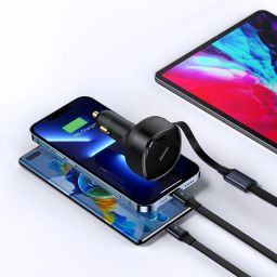Tẩu sạc cho xe hơi Baseus Enjoyment Retractable 2-in-1 Car Charger C+L 30W Black