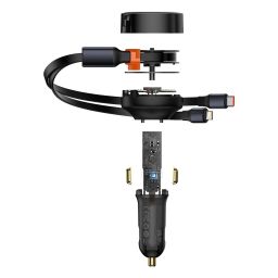 Tẩu sạc cho xe hơi Baseus Enjoyment Retractable 2-in-1 Car Charger C+L 30W Black