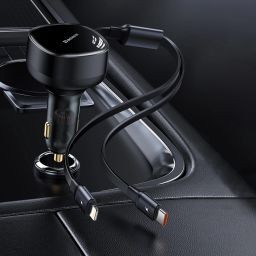 Tẩu sạc cho xe hơi Baseus Enjoyment Retractable 2-in-1 Car Charger C+L 30W Black