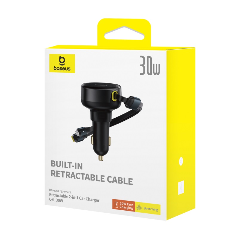 Tẩu Sạc Nhanh Kèm Cáp Dây Rút 2 Đầu Type C + IP Baseus Enjoyment Retractable 2…