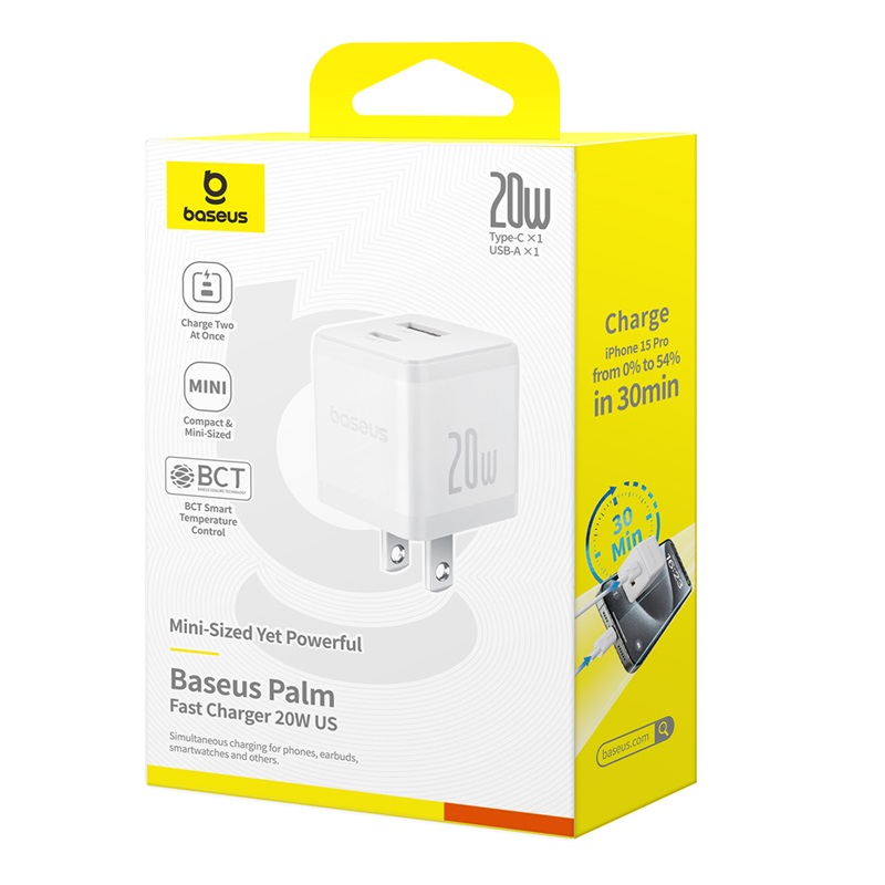 Củ Sạc Nhanh Baseus Palm C+U Charger 20W (USB + Type C Dual Port, 20W PD/QC 3.…