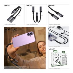 Cáp chuyển đổi âm thanh ACEFAST J14 USB-C sang sạc và tai nghe, bộ chia Audio…