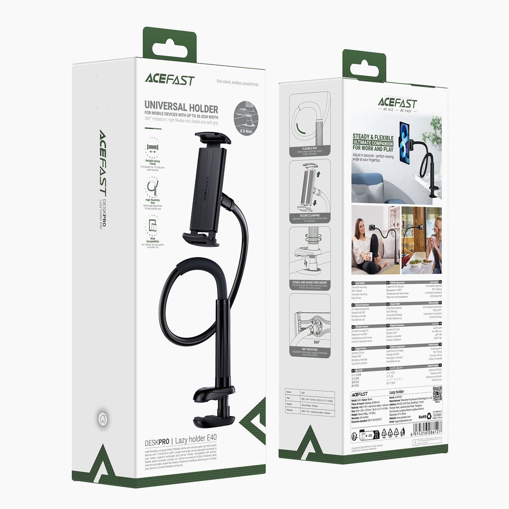 Giá đỡ điện thoại kẹp bàn ACEFAST E40 cổ ngỗng linh hoạt xoay 360 độ, giá đỡ rảnh tay đa năng cho bà