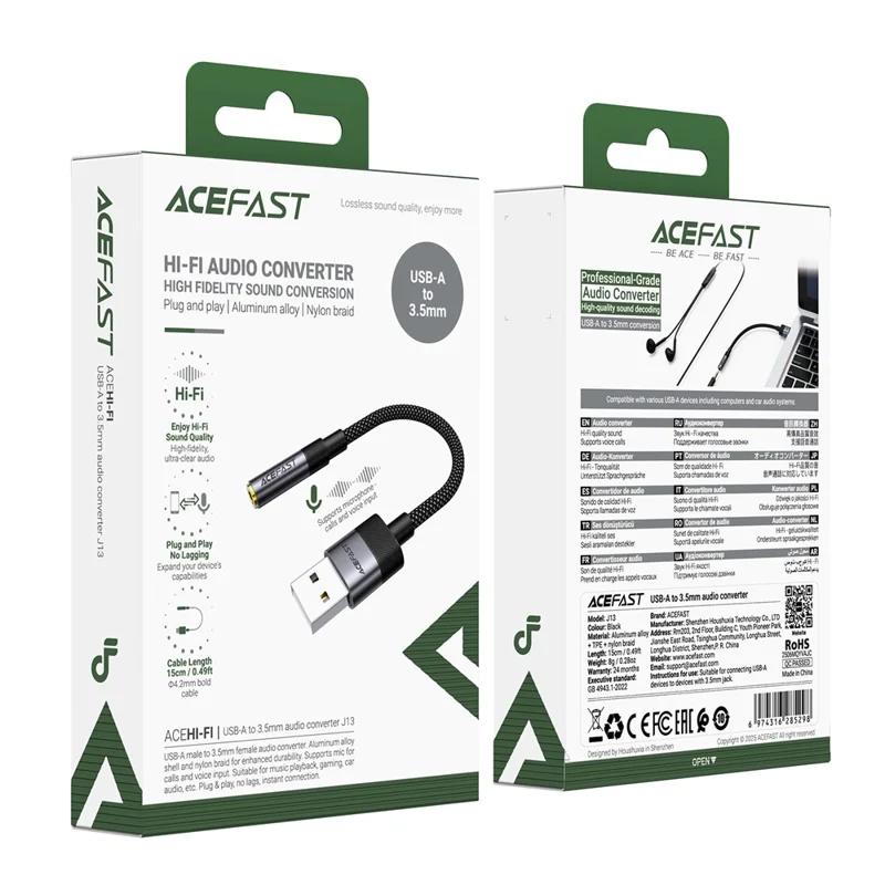 Bộ Chuyển Đổi Âm Thanh ACEFAST J13 USB-A Sang Jack 3.5mm – Hỗ Trợ Micro, Truyền Âm Thanh Hi-Fi, Adap