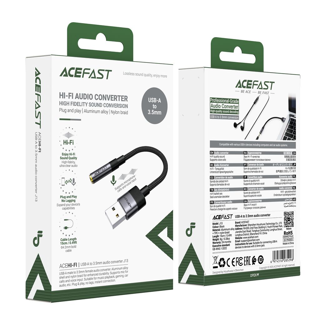 Bộ Chuyển Đổi Âm Thanh ACEFAST J13 USB-A Sang Jack 3.5mm – Hỗ Trợ Micro, Truyền Âm Thanh Hi-Fi, Adap