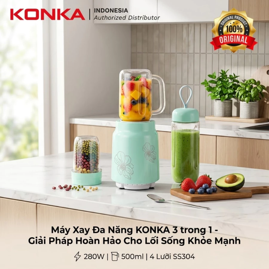 Máy Xay Sinh Tố Và Xay Khô Đa Năng 3 Trong 1 KONKA KLLJ-3011