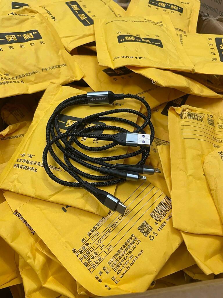 Cáp sạc dây dù 3 đầu hãng KUJIA CC55 ( ko dùng cho iPhone 15/16 )