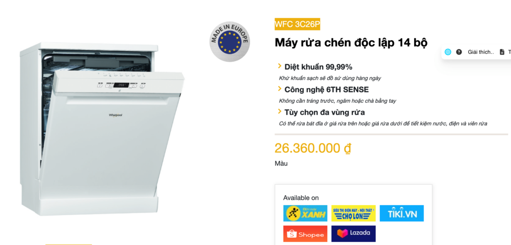 Máy rửa bát WFC 3C26P nhập khẩu Balan