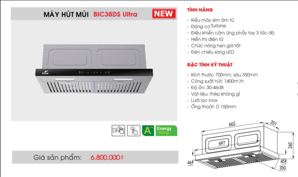 MÁY HÚT MÙI BIC38DS Ultra