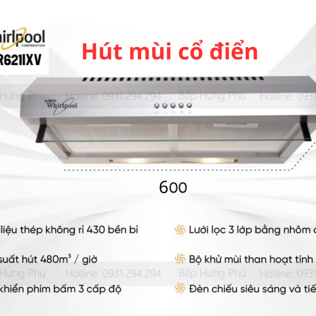 Máy hút mùi Whirlpool AKR621IXV - Ảnh 2