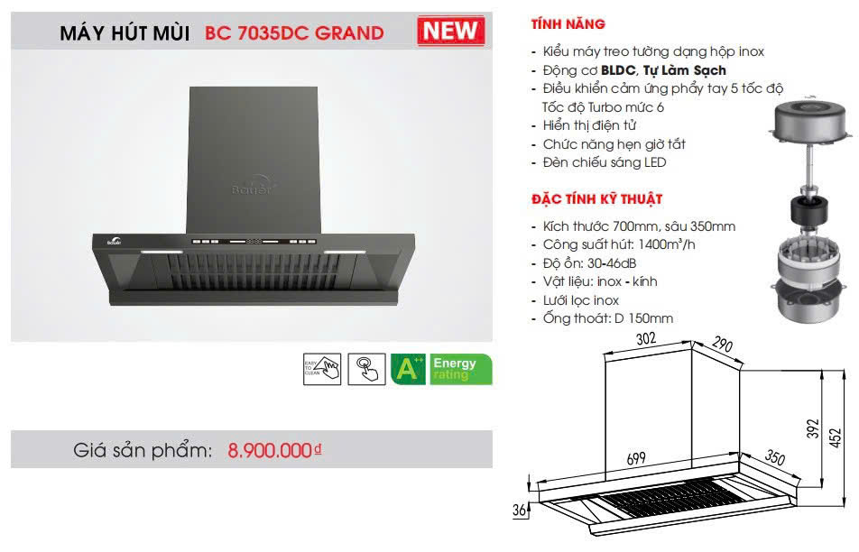 Hút mùi bauer BC 7035DC Grand