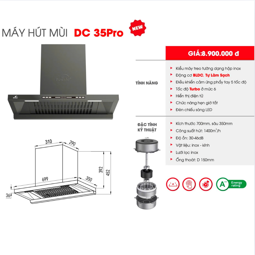 Hút mùi bauer DC 35PRO