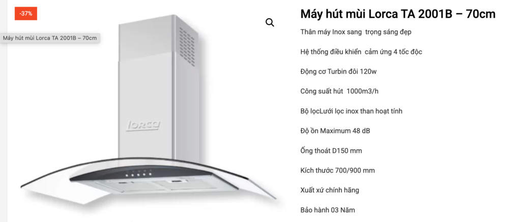 Máy hút mùi Lorca TA 2001H 70