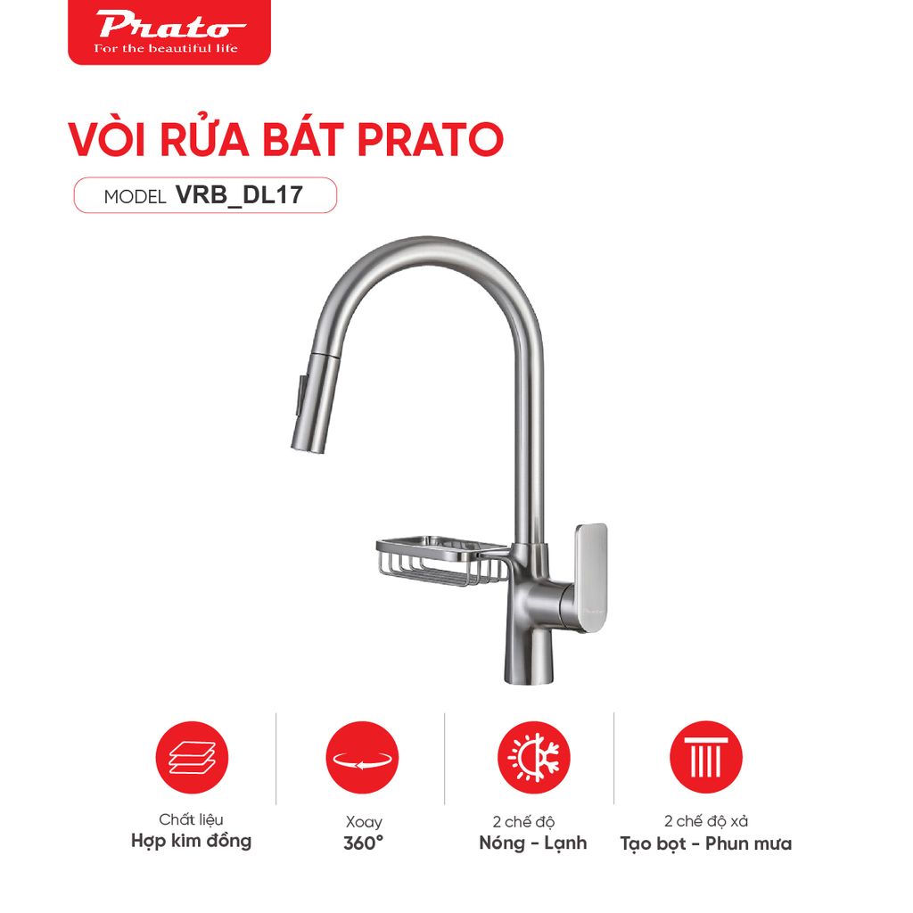 Vòi rửa bát dây rút đồng Prato DL17