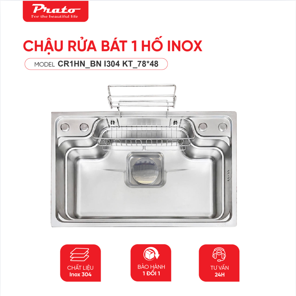 Chậu rửa bát 1 hố Prato INOX KT_78*48 