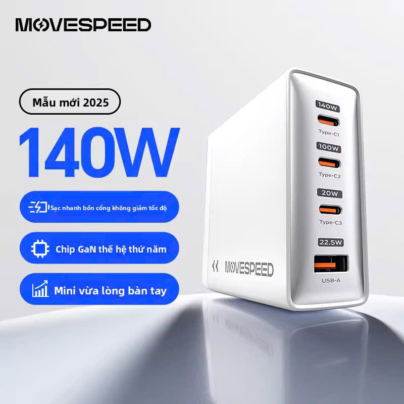 Cục Sạc USB C MOVESPEED 140W PD3.1 GaN 4 100W - YSFCG107