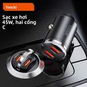 Sạc Ô Tô Toocki TQ-CC34B - 45W - 2 Cổng Type C - Sạc Siêu Nhanh 2.0 Cho Samsung PPS 5A - Siêu Nhỏ