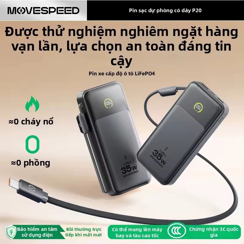 Pin Sạc Dự Phòng MoveSpeed - MSP20 - Super VOOC - Lõi Pin Sắt LiFePO4 Không Cháy Nổ , Không Phồng