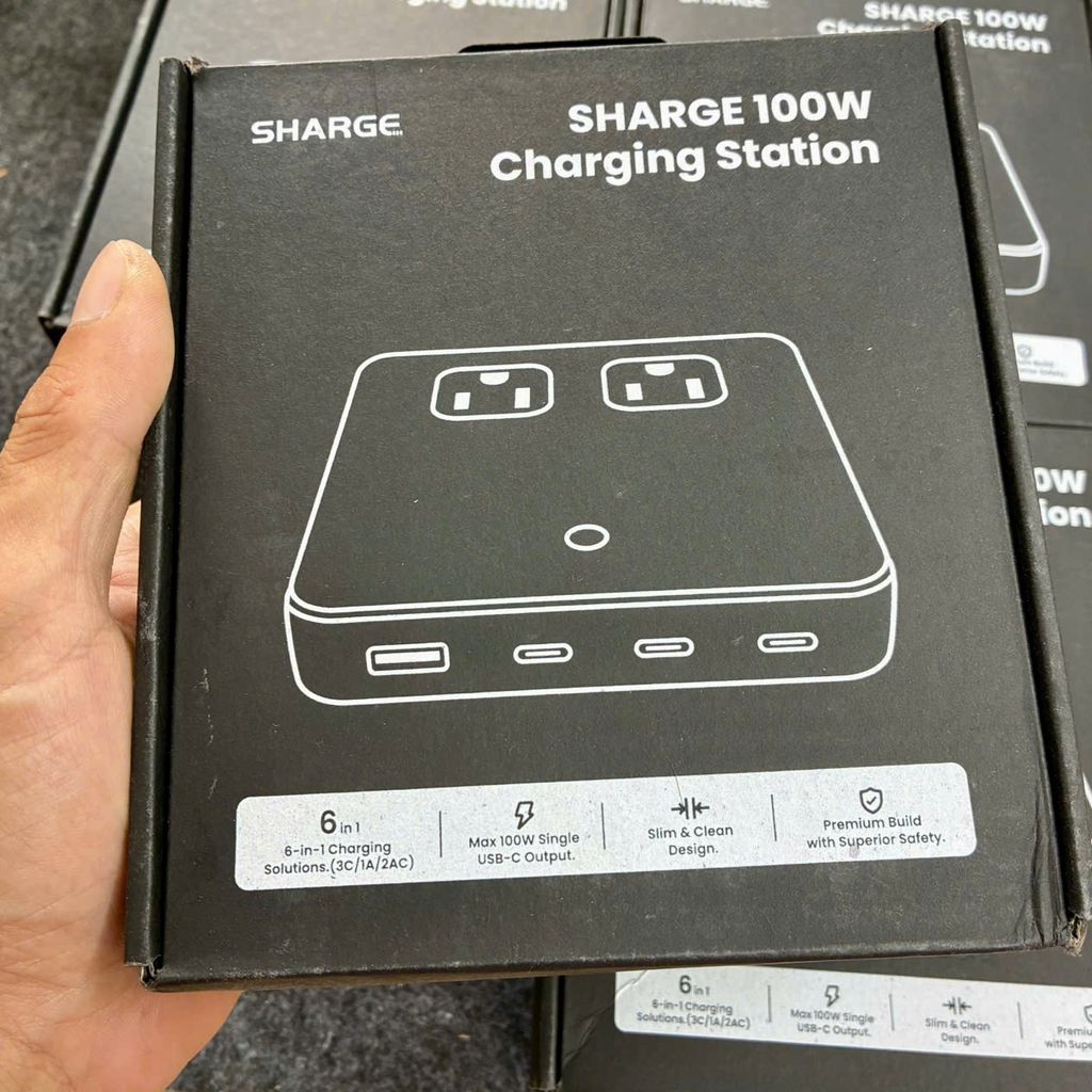 Trạm Sạc Để Bàn Sharge P1710B - 100W - 2 AC 220V 2500W - 4 Cổng Sạc Nhanh - Dây Dài 1.5M