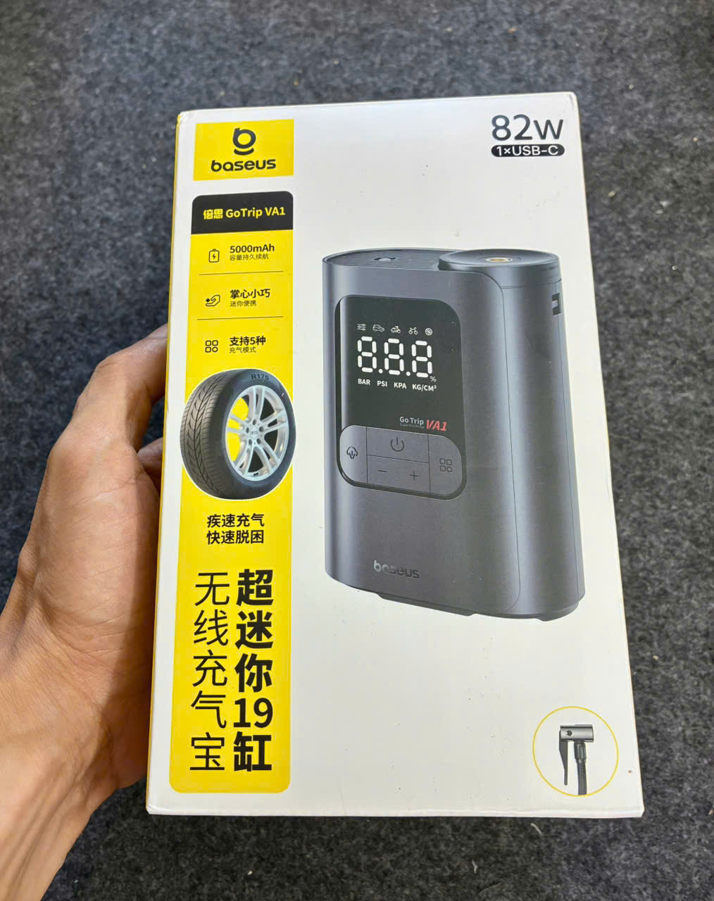 Bơm Không Dây Mini Baseus GoTrip VA1 - 82W - Pin 5.000 mAh - Bơm 150 PSI / 10.5 Bar - 12 Lớp Bảo Vệ