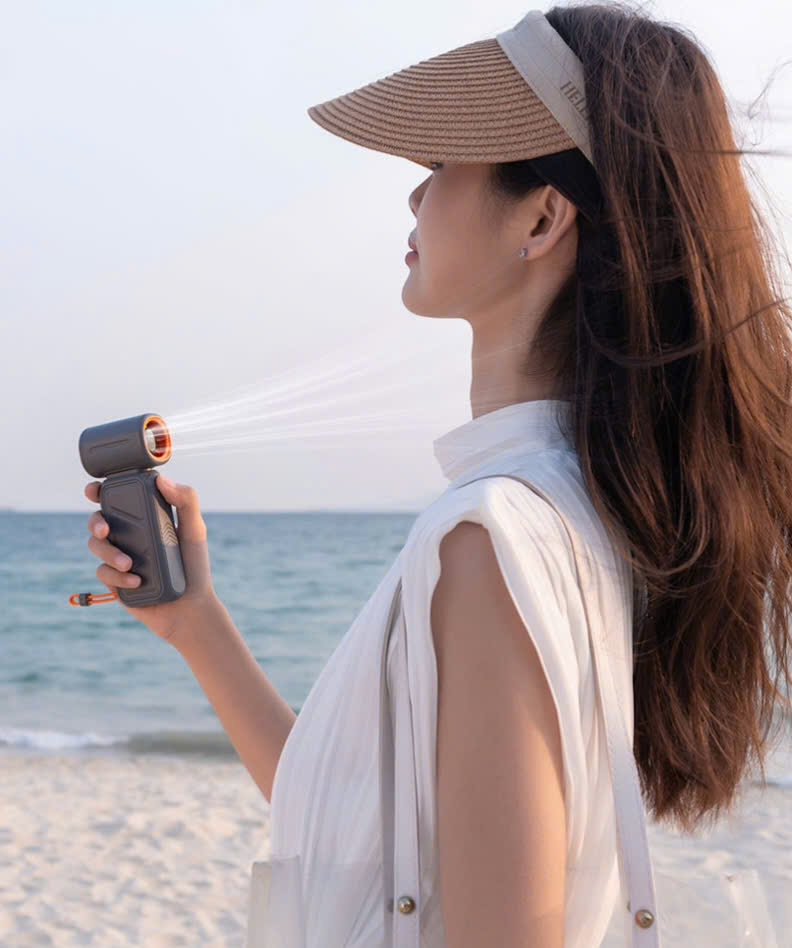 Quạt mini Turbo, Màn Led, dung lượng 8K sạc ĐT - Trắng Kem - Ảnh 4