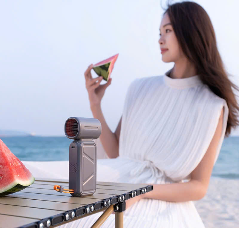 Quạt mini Turbo, Màn Led, dung lượng 8K sạc ĐT - Trắng Kem - Ảnh 5