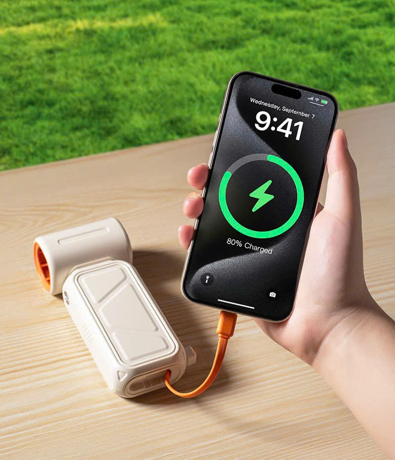 Quạt mini Turbo, Màn Led, dung lượng 8K sạc ĐT - Trắng Kem - Ảnh 6