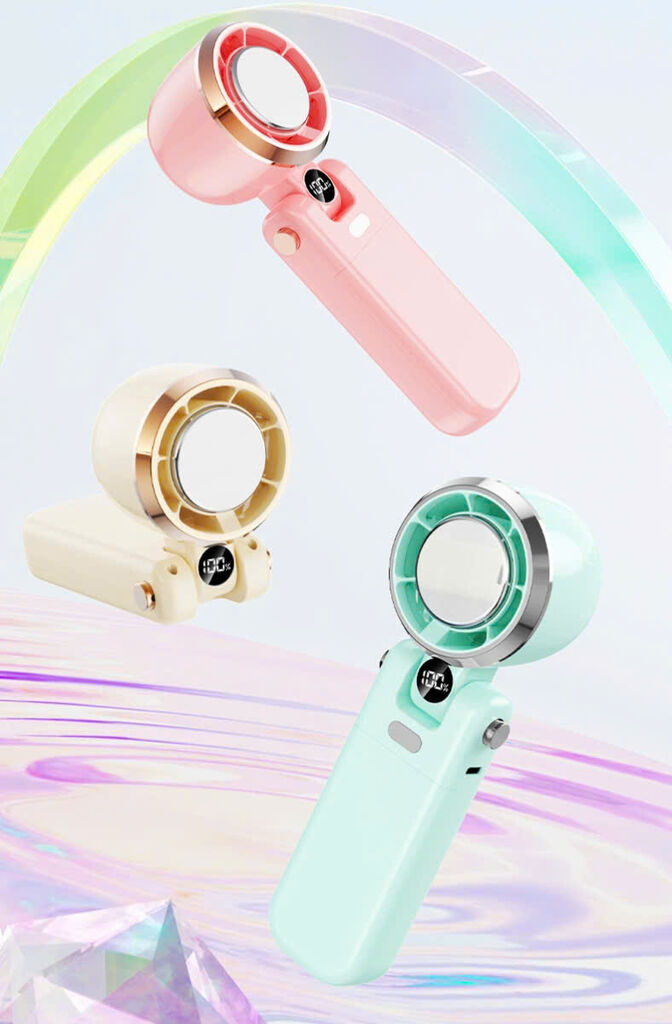 Quạt cầm tay 100 tốc độ, sò lạnh, gập được và dây đeo tiện lợi (Note màu)