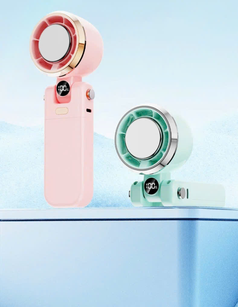 Quạt cầm tay 100 tốc độ, sò lạnh, gập được và dây đeo tiện lợi (Note màu) - Ảnh 2