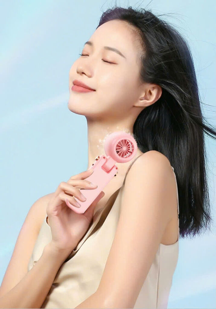 Quạt cầm tay 100 tốc độ, sò lạnh, gập được và dây đeo tiện lợi (Note màu) - Ảnh 9