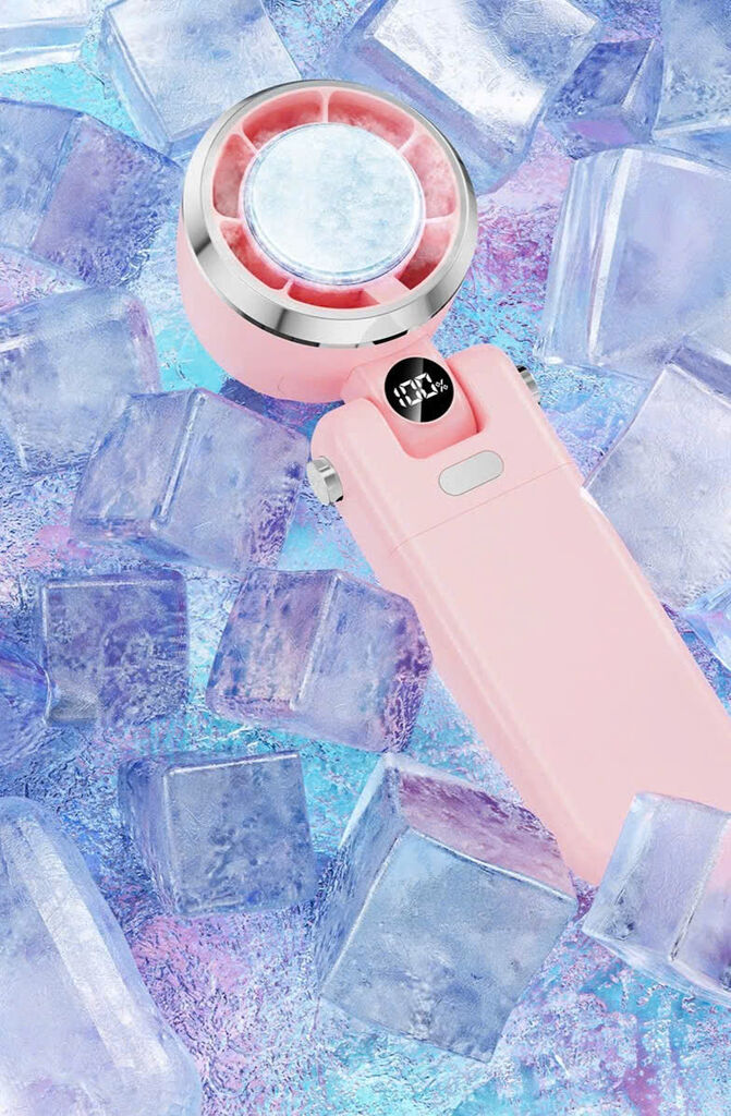 Quạt cầm tay 100 tốc độ, sò lạnh, gập được và dây đeo tiện lợi (Note màu) - Ảnh 4