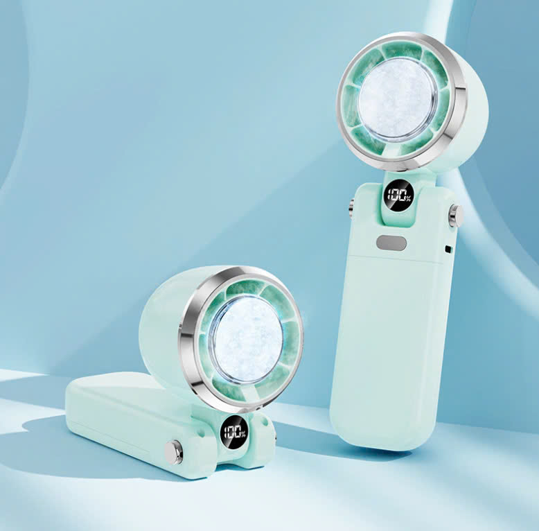Quạt cầm tay 100 tốc độ, sò lạnh, gập được và dây đeo tiện lợi (Note màu) - Ảnh 6