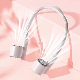 Quạt Đeo Cổ . Tích Điện, Tuabin 7 Cánh 3 Tốc Độ, Ống Quạt Silicon Uốn Cong 360…