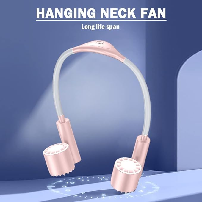 Quạt Đeo Cổ . Tích Điện, Tuabin 7 Cánh 3 Tốc Độ, Ống Quạt Silicon Uốn Cong 360° (Note màu) - Ảnh 8