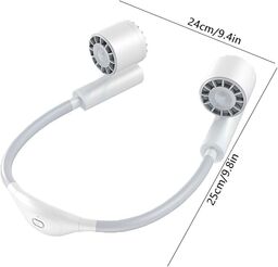 Quạt Đeo Cổ . Tích Điện, Tuabin 7 Cánh 3 Tốc Độ, Ống Quạt Silicon Uốn Cong 360…