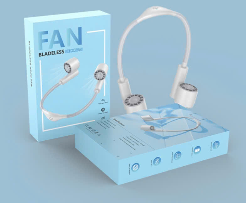 Quạt Đeo Cổ . Tích Điện, Tuabin 7 Cánh 3 Tốc Độ, Ống Quạt Silicon Uốn Cong 360° (Note màu)
