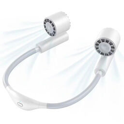 Quạt Đeo Cổ . Tích Điện, Tuabin 7 Cánh 3 Tốc Độ, Ống Quạt Silicon Uốn Cong 360…