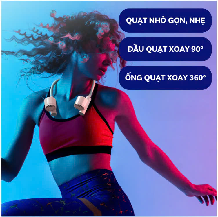 Quạt Đeo Cổ . Tích Điện, Tuabin 7 Cánh 3 Tốc Độ, Ống Quạt Silicon Uốn Cong 360° (Note màu) - Ảnh 3