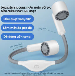 Quạt Đeo Cổ . Tích Điện, Tuabin 7 Cánh 3 Tốc Độ, Ống Quạt Silicon Uốn Cong 360…
