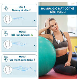 Quạt Đeo Cổ . Tích Điện, Tuabin 7 Cánh 3 Tốc Độ, Ống Quạt Silicon Uốn Cong 360…